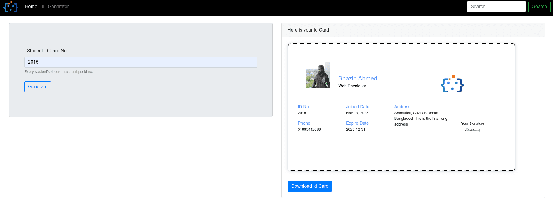 Student ID Card Generator